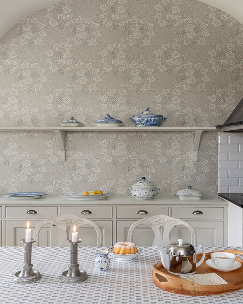 Vine Light Grey Woodland Fruits Wallpaper