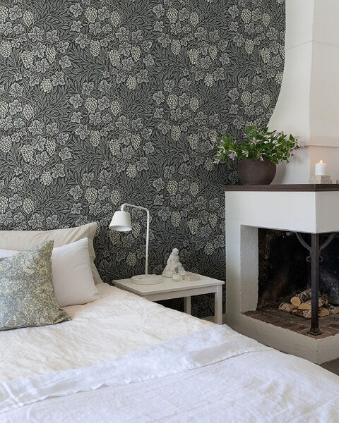 Vine Denim Woodland Fruits Wallpaper