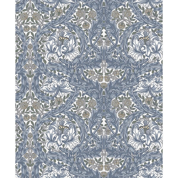 African Marigold Blue Floral Wallpaper