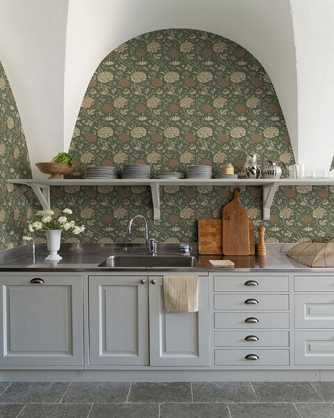 Cray Sea Green Floral Trail Wallpaper