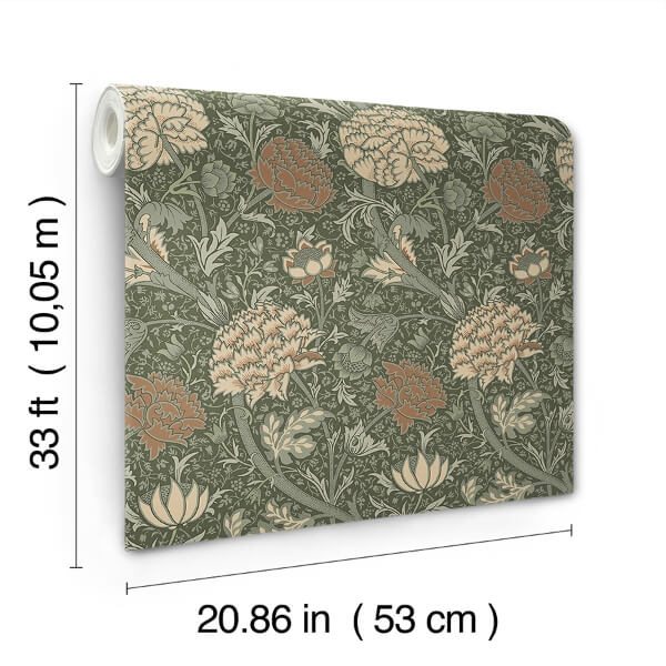 Cray Sea Green Floral Trail Wallpaper