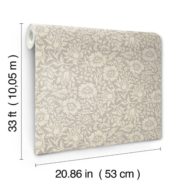 Mallow Grey Floral Vine Wallpaper