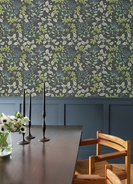 Mildred Charcoal Botanical Trail Wallpaper