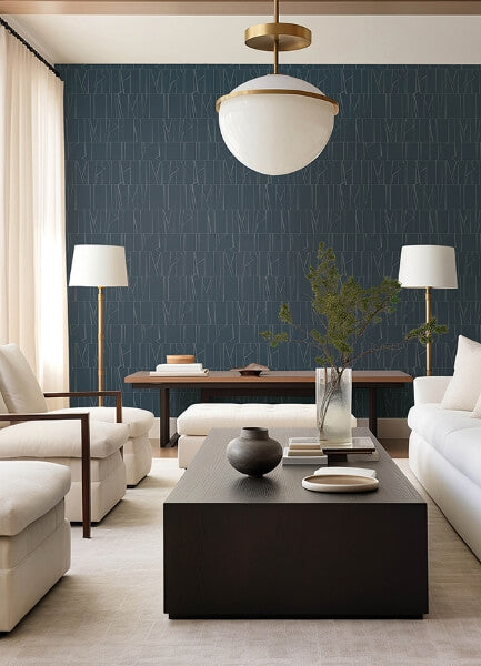 Huntington Indigo Geometric Stripe Wallpaper