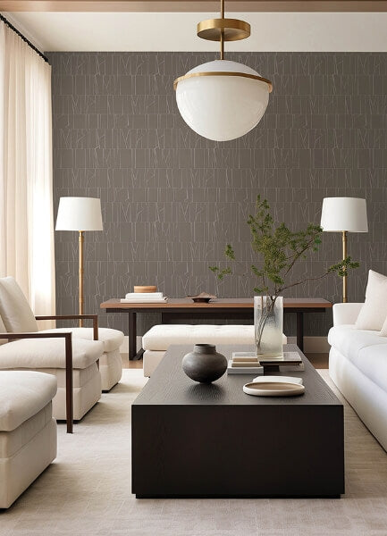 Huntington Chocolate Geometric Stripe Wallpaper