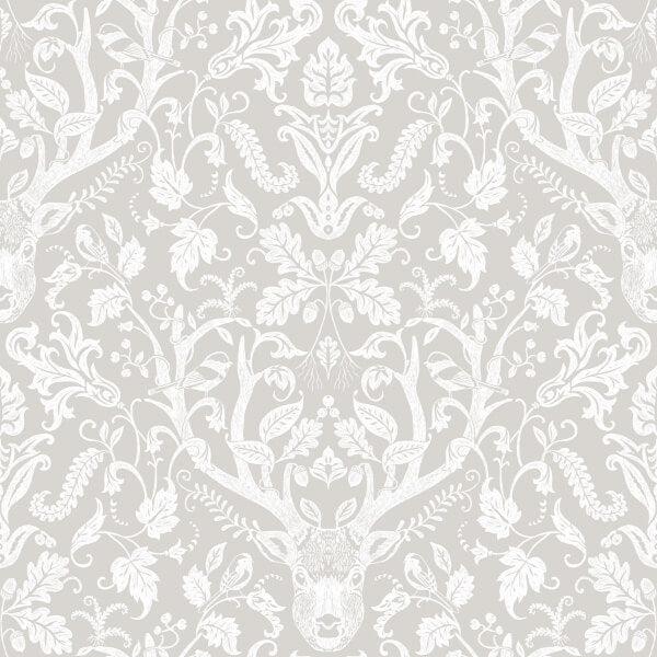 Kiwassa Grey Antler Damask Wallpaper