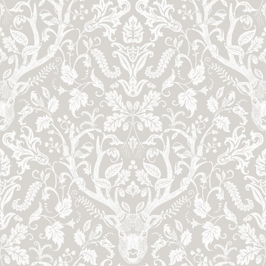 Kiwassa Grey Antler Damask Wallpaper