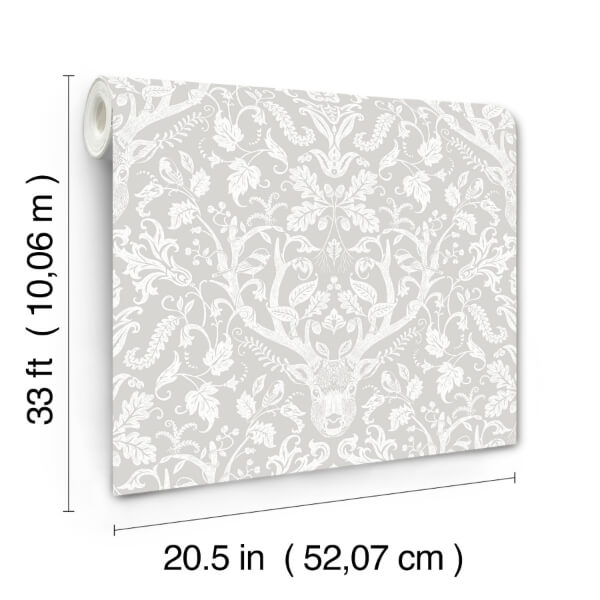 Kiwassa Grey Antler Damask Wallpaper