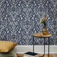 Kiwassa Navy Antler Damask Wallpaper