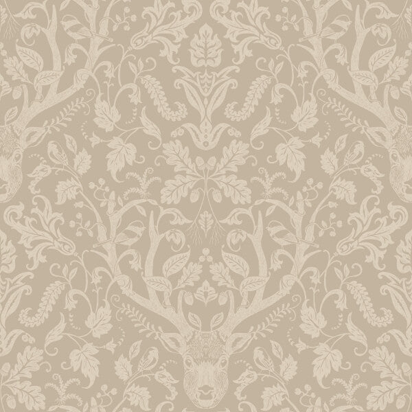 Kiwassa Light Brown Antler Damask Wallpaper