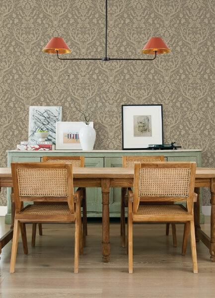 Kiwassa Light Brown Antler Damask Wallpaper