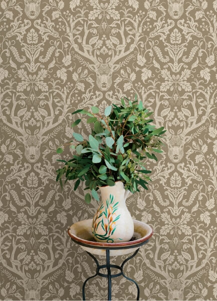 Kiwassa Light Brown Antler Damask Wallpaper