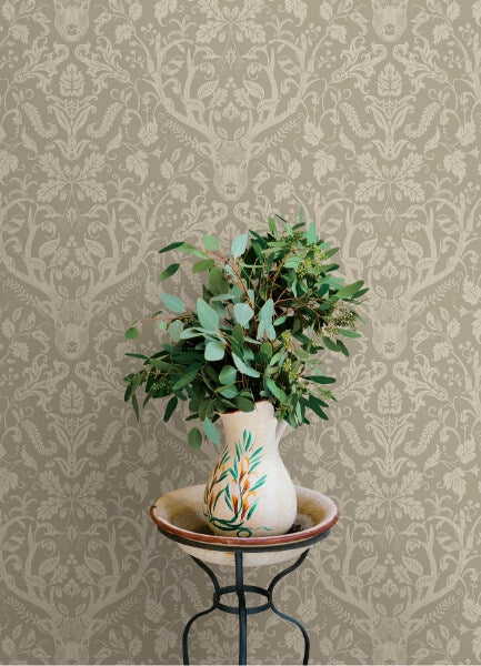 Kiwassa Sage Antler Damask Wallpaper