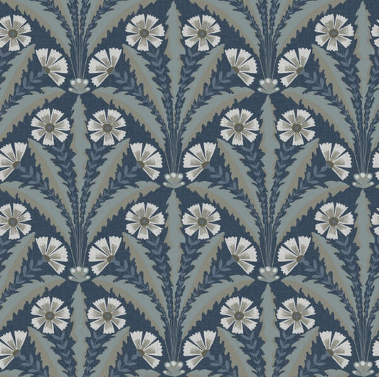 Tap Root Dark Blue Floral Damask Wallpaper