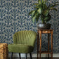Tap Root Dark Blue Floral Damask Wallpaper
