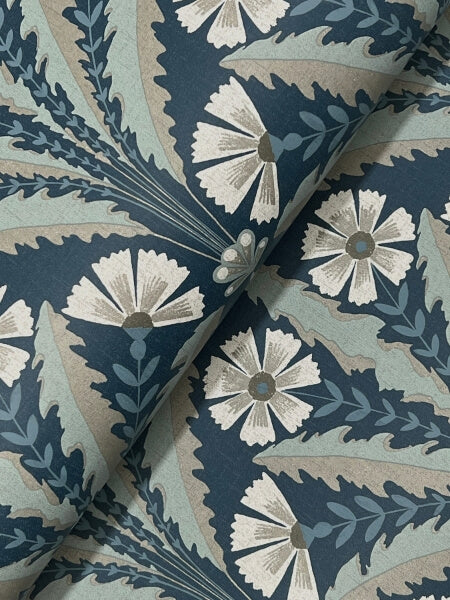Tap Root Dark Blue Floral Damask Wallpaper