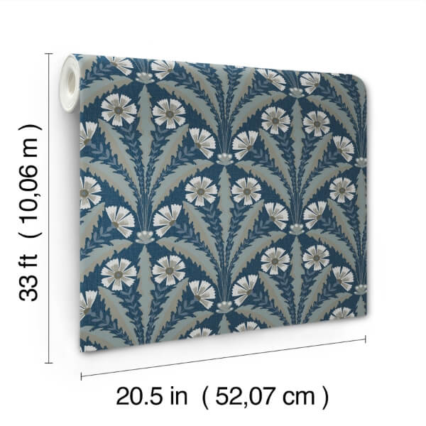 Tap Root Dark Blue Floral Damask Wallpaper