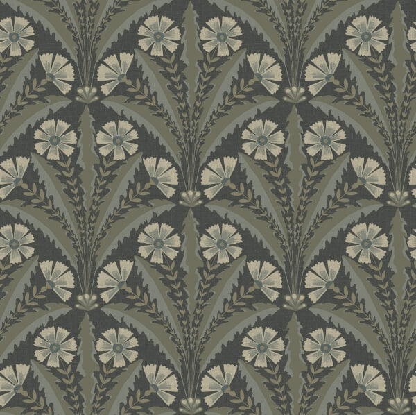 Tap Root Charcoal Floral Damask Wallpaper