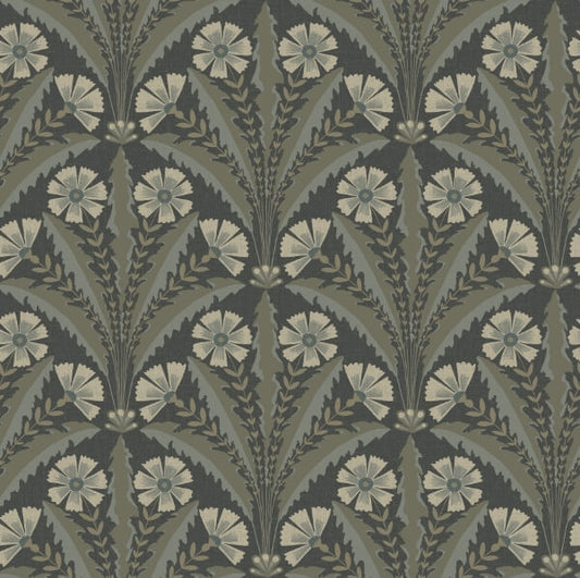 Tap Root Charcoal Floral Damask Wallpaper