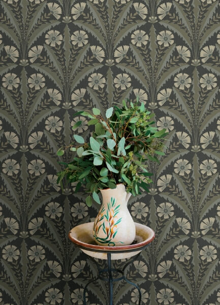 Tap Root Charcoal Floral Damask Wallpaper