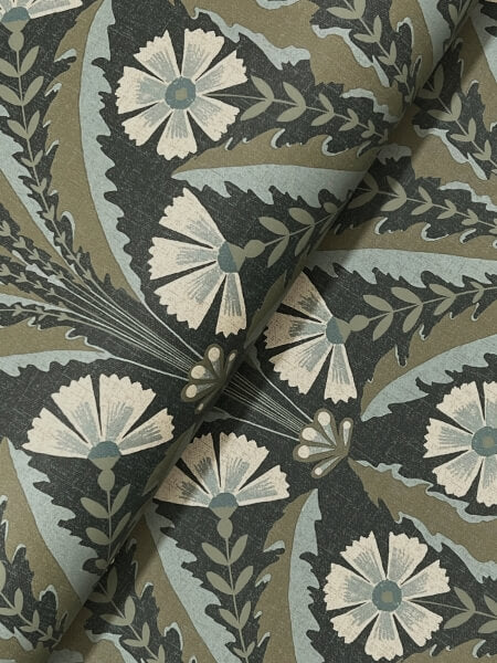 Tap Root Charcoal Floral Damask Wallpaper