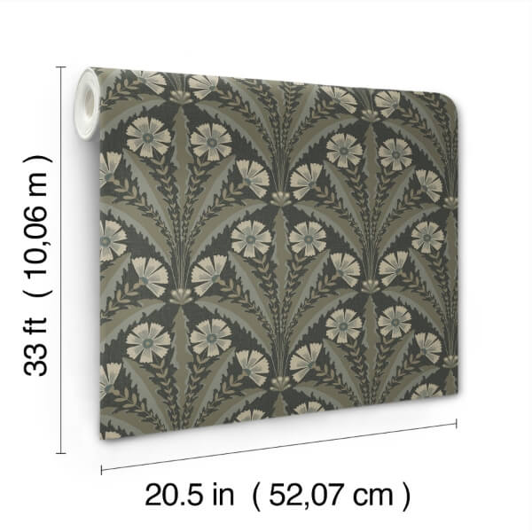 Tap Root Charcoal Floral Damask Wallpaper