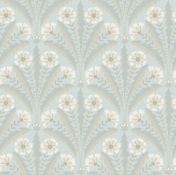 Tap Root Light Blue Floral Damask Wallpaper