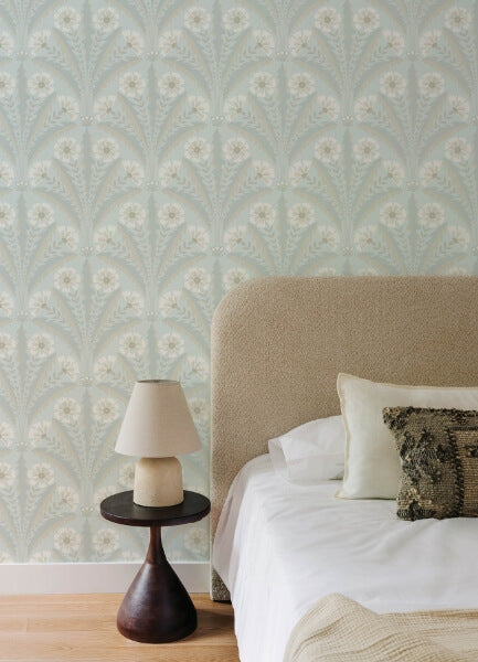 Tap Root Light Blue Floral Damask Wallpaper