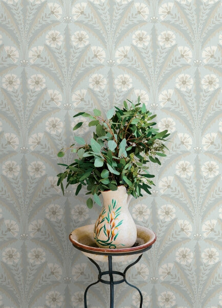 Tap Root Light Blue Floral Damask Wallpaper
