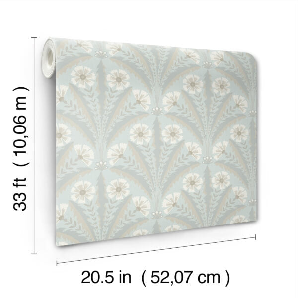 Tap Root Light Blue Floral Damask Wallpaper