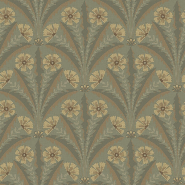 Tap Root Green Floral Damask Wallpaper