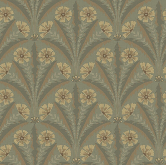 Tap Root Green Floral Damask Wallpaper