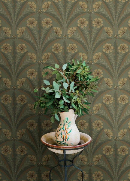 Tap Root Green Floral Damask Wallpaper
