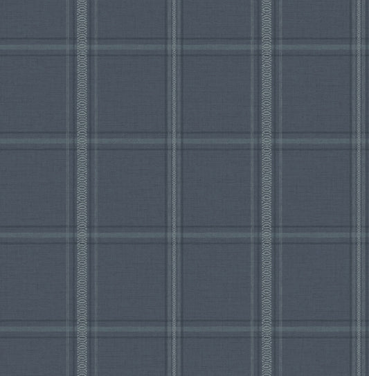 Auberge Dark Blue Plaid Wallpaper