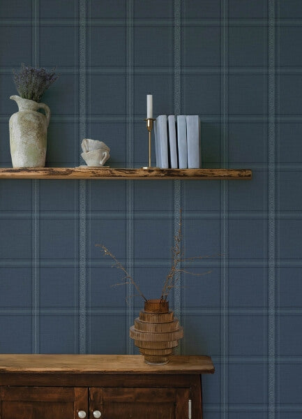 Auberge Dark Blue Plaid Wallpaper