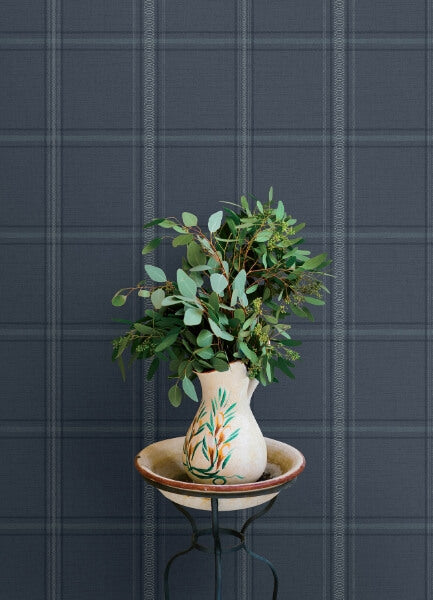 Auberge Dark Blue Plaid Wallpaper