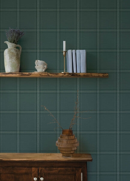 Auberge Teal Plaid Wallpaper
