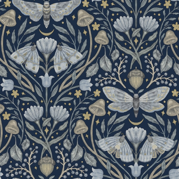 Mystic Moth Navy Forest Magic Wallpaper