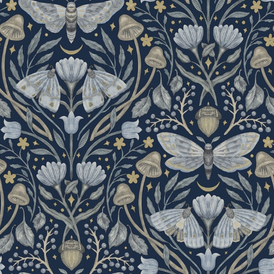 Mystic Moth Navy Forest Magic Wallpaper