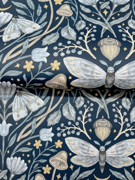 Mystic Moth Navy Forest Magic Wallpaper