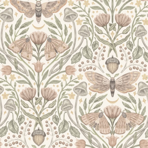 Mystic Moth Blush Forest Magic Wallpaper