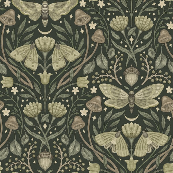 Mystic Moth Dark Green Forest Magic Wallpaper