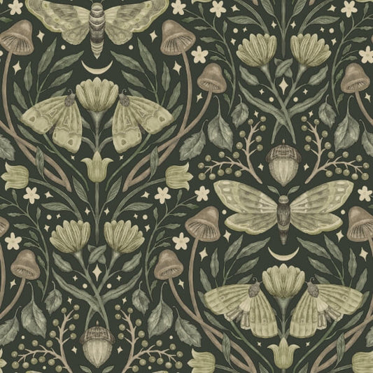 Mystic Moth Dark Green Forest Magic Wallpaper