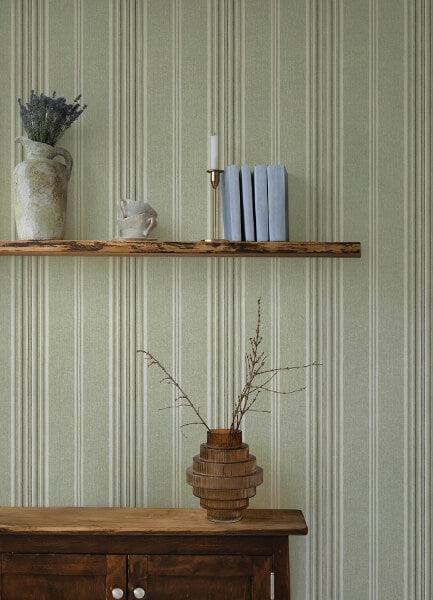 Calvados Moss Linen Stripe Wallpaper