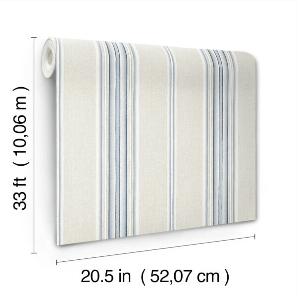 Calvados Blue Linen Stripe Wallpaper