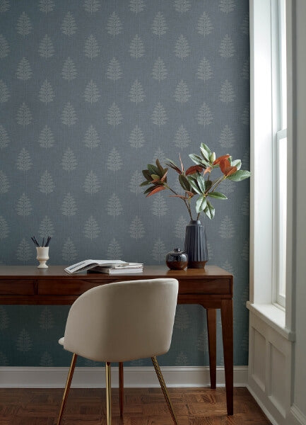 Frond Denim Leaf Wallpaper