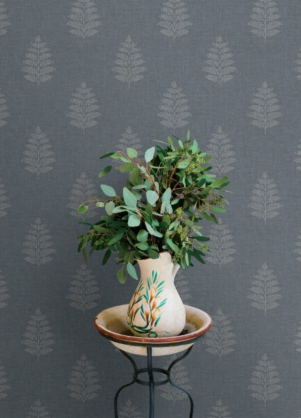Frond Denim Leaf Wallpaper