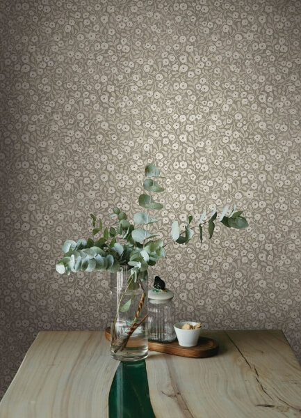 Poppy Trail Grey Floral Wallpaper