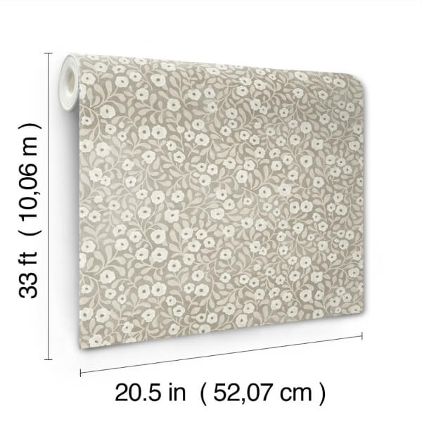 Poppy Trail Grey Floral Wallpaper
