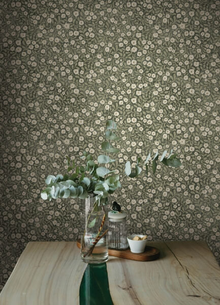 Poppy Trail Green Floral Wallpaper